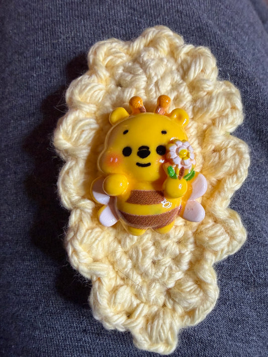 Pooh Bee crochet hair barrette or book mark