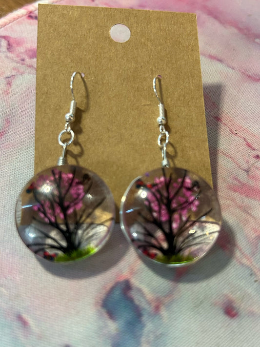 Glass pink cherry blossom earrings