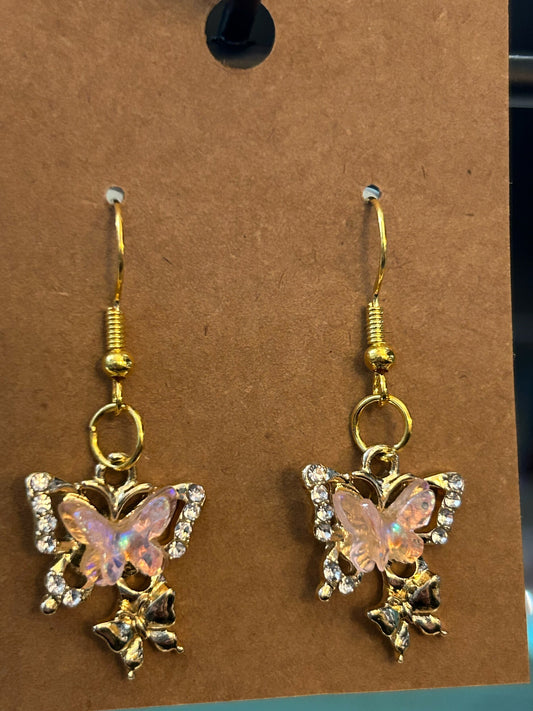 Pink butterfly earrings