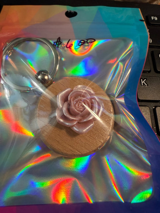 Rose and wood key chain