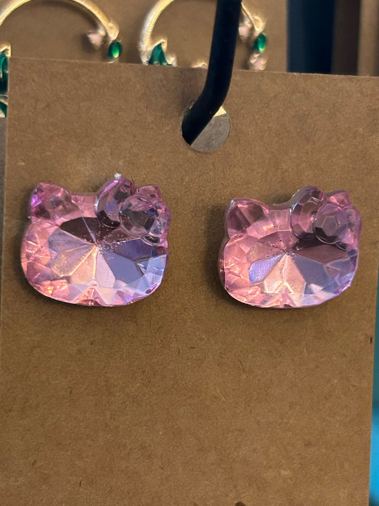 Pink crystal Hello Kitty inspired stud earrings