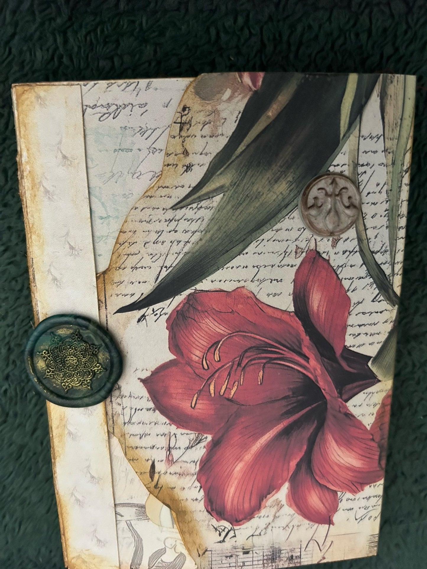Red and cream grungy flower journal — Fox and Sphynx Crafting