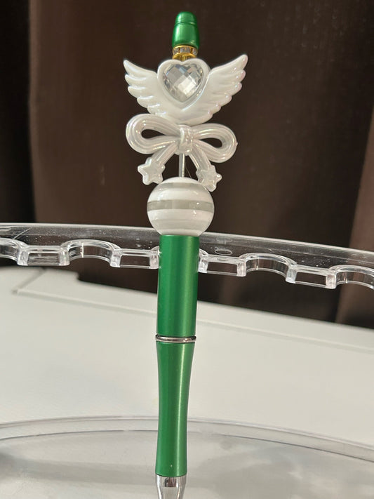 Green and white beaded pen