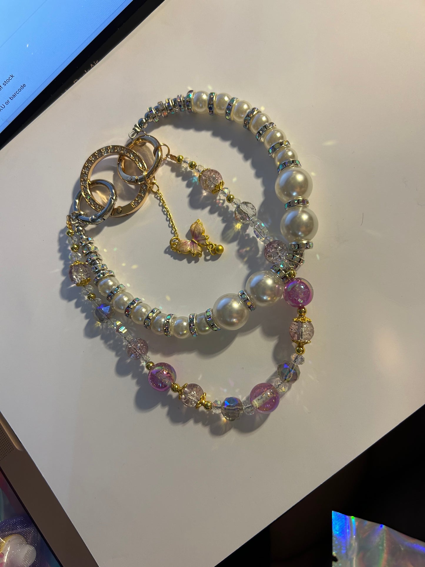 Butterfly and Pearl Keychain