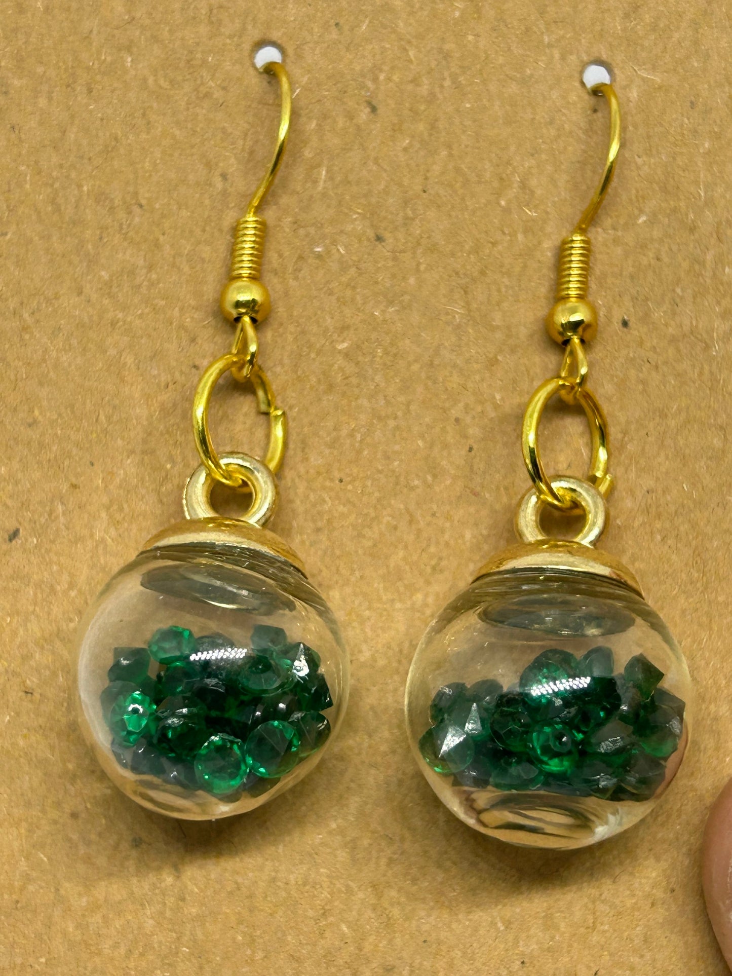 Dark green glass bulb earrings