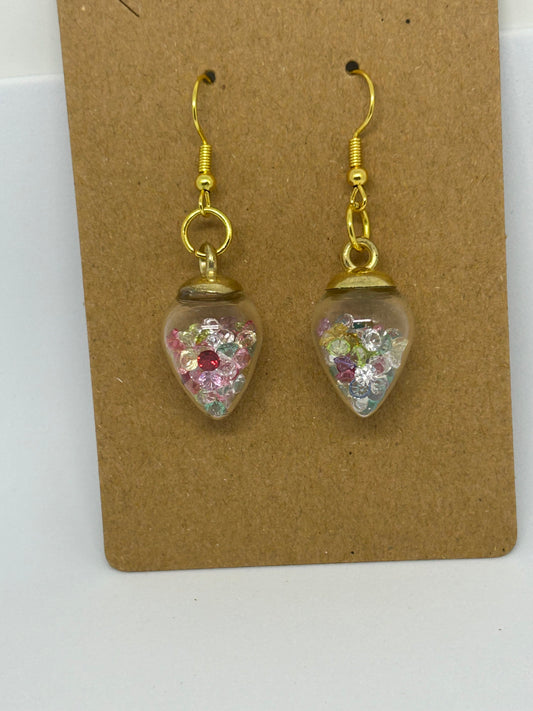 Multi colored crystals glass light bulb earrings
