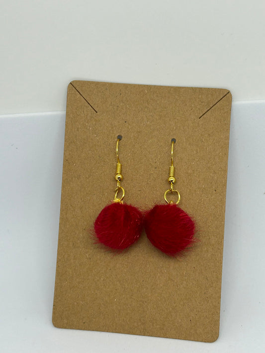 Crimson glitter pompom earrings