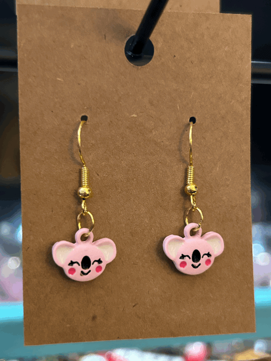 Pink koala head earring