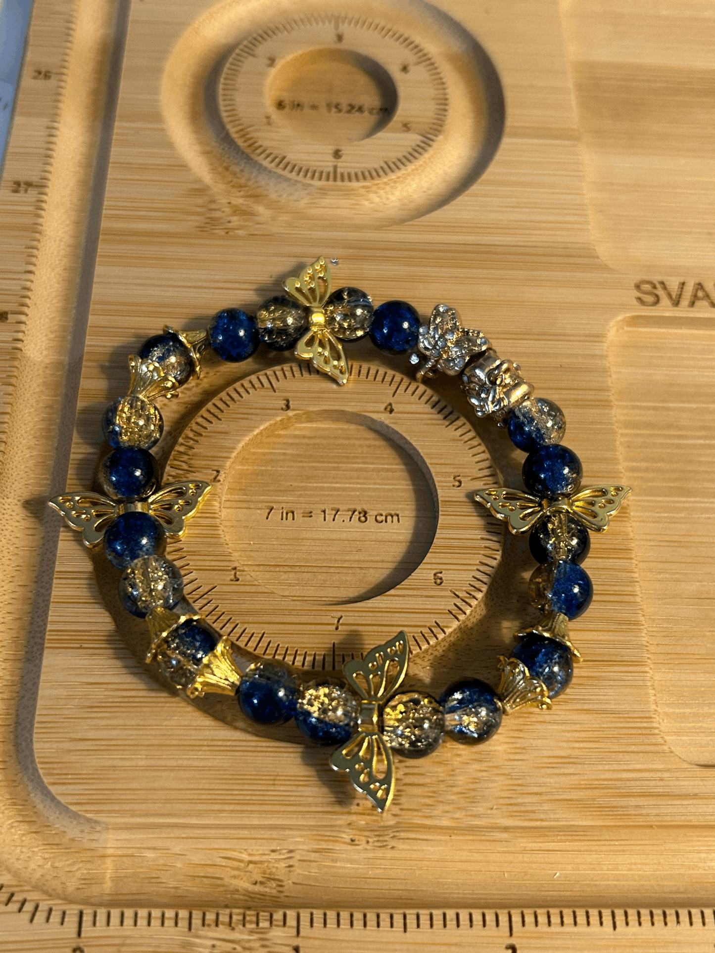 Blue and gold butterfly bracelet — Fox and Sphynx Crafting
