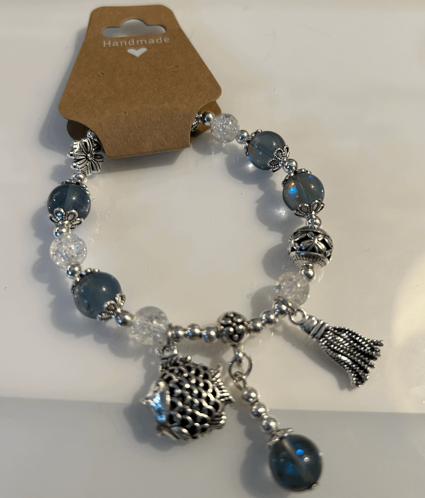 Dark smokey blue and silver with fish Charm