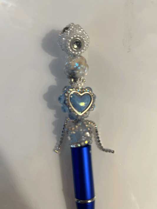 Heart crystal beaded ball point pen