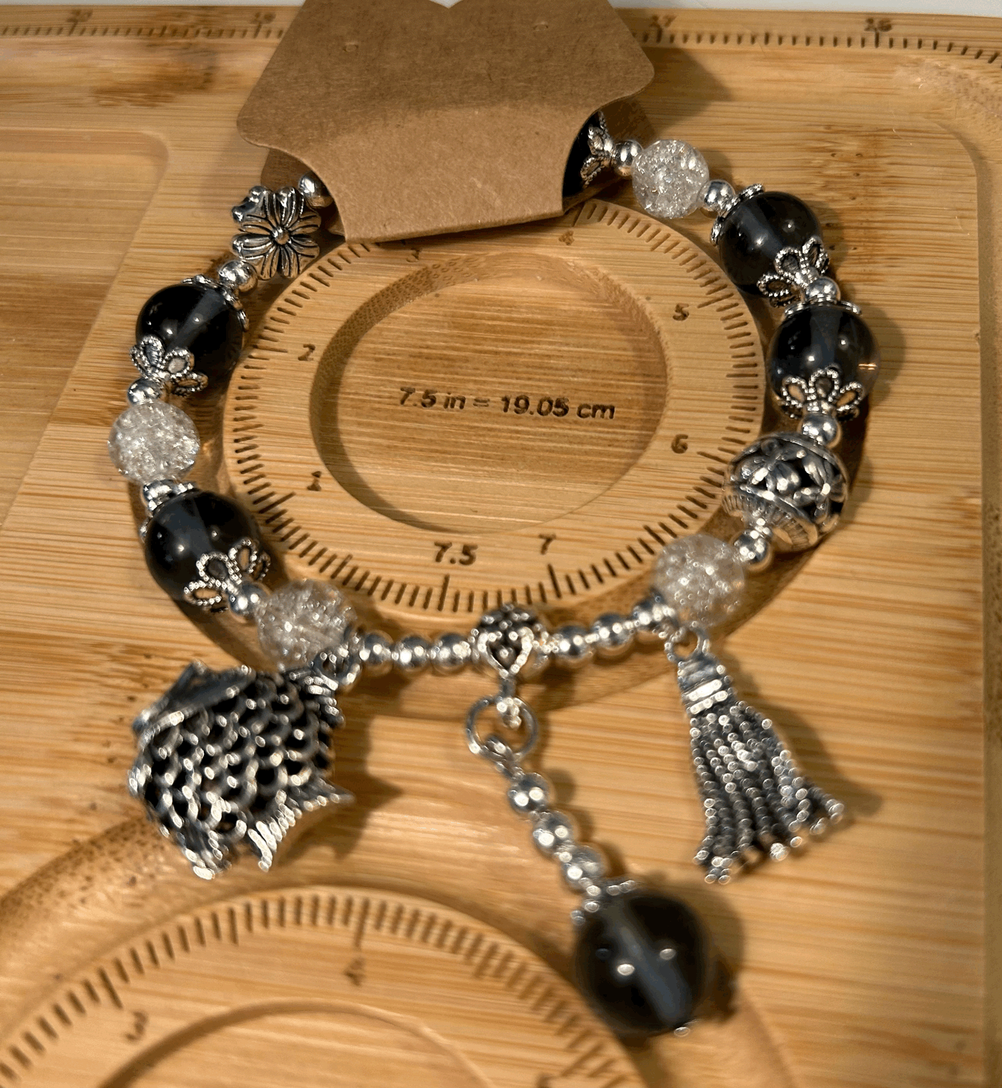 Dark smokey blue and silver with fish Charm