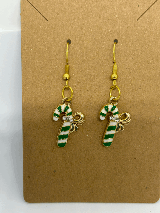 Green candy cane earrings