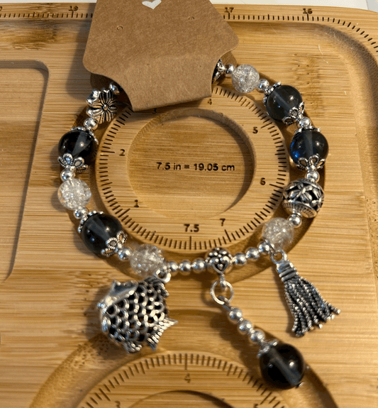 Dark smokey blue and silver with fish Charm